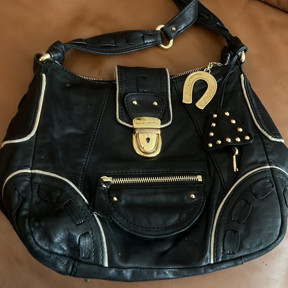 Betsey Johnson Vintage Black Lambskin Studded Shoulderbag Limited Edition - Picture 14 of 14